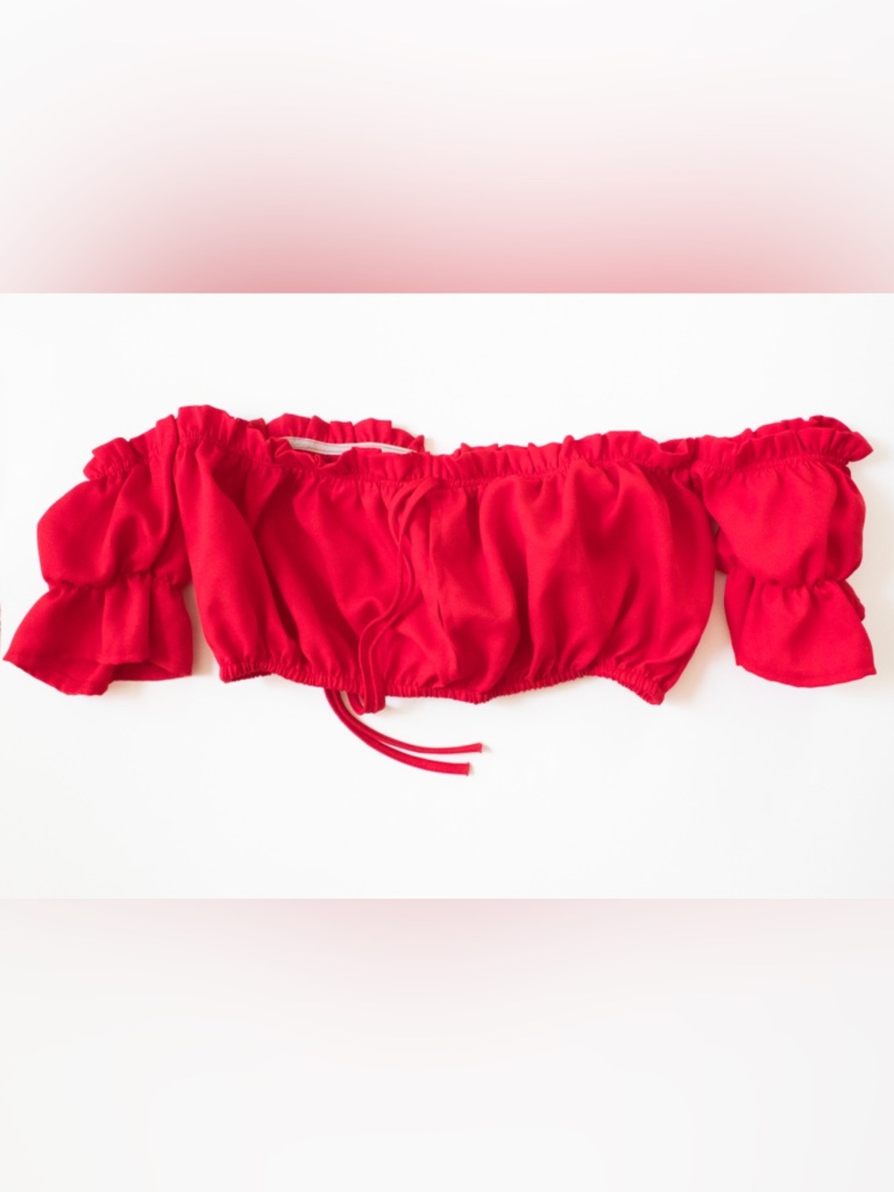 leveltech Red Off-Shoulder Cropped Women’s Ruffle Top - Picture 4 of 9